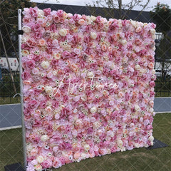 Aperturee - Aperturee Pink Rose Wedding Decoration Faux Flower Wall Panels