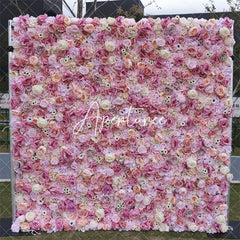 Aperturee - Aperturee Pink Rose Wedding Decoration Faux Flower Wall Panels