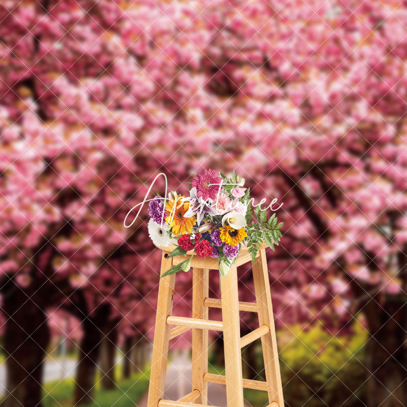 Aperturee - Aperturee Pink Sakura Lined Road Sweet Spring Scenery Backdrop