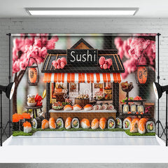 Aperturee - Aperturee Pink Sakura Tree Sushi Store Cake Smash Backdrop