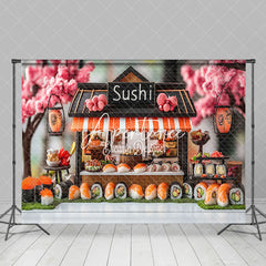 Aperturee - Aperturee Pink Sakura Tree Sushi Store Cake Smash Backdrop