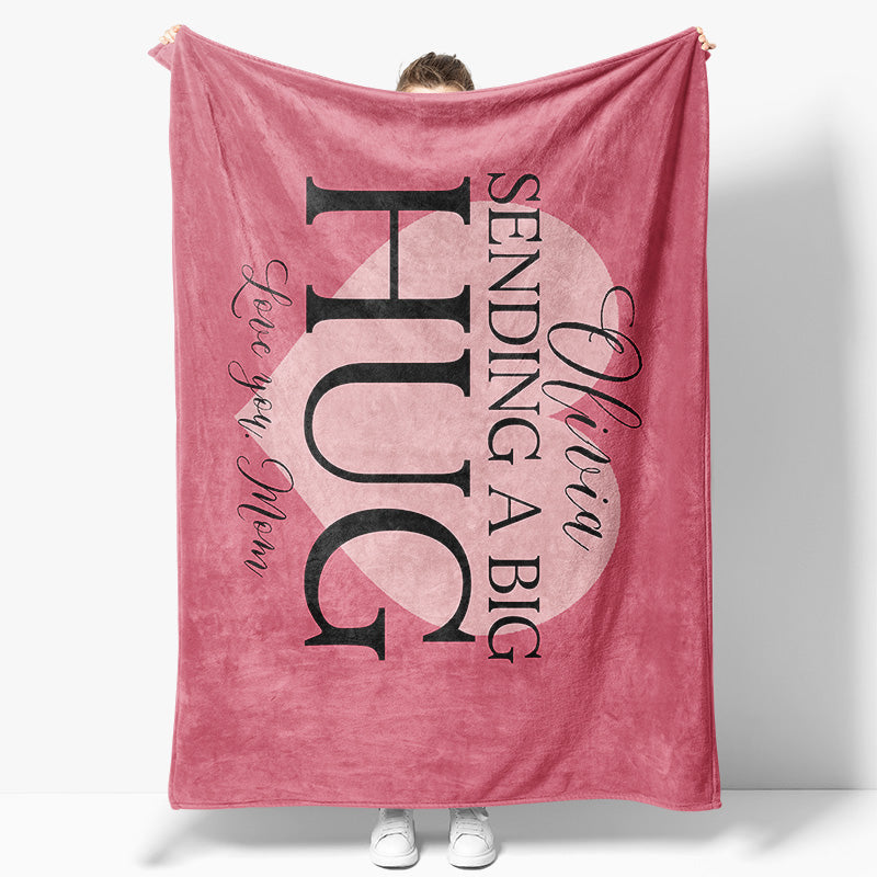 Aperturee - Aperturee Pink Sending A Big Hug Mom Gift Custom Text Blanket