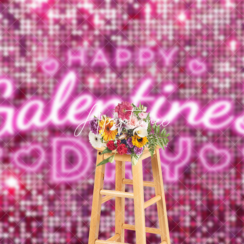 Aperturee - Aperturee Pink Sequins Glitter Happy Valentines Day Backdrop