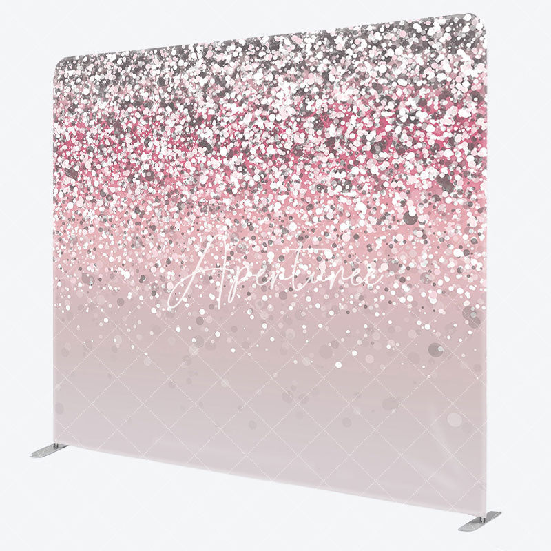 Aperturee - Aperturee Pink Silver Glitter Party Square Tension Backdrop