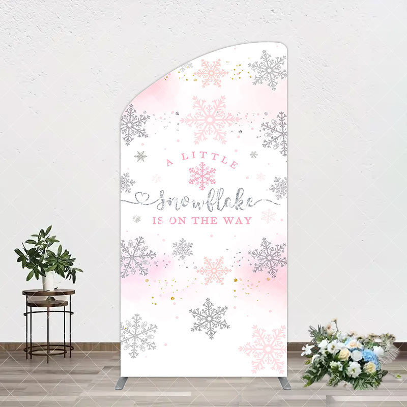 Aperturee - Aperturee Pink Silver Snowflake Baby Shower Arch Backdrop