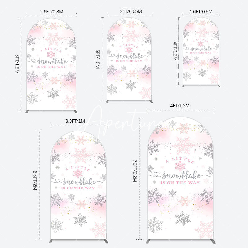 Aperturee - Aperturee Pink Silver Snowflake Baby Shower Arch Backdrop