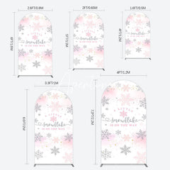 Aperturee - Aperturee Pink Silver Snowflake Baby Shower Arch Backdrop