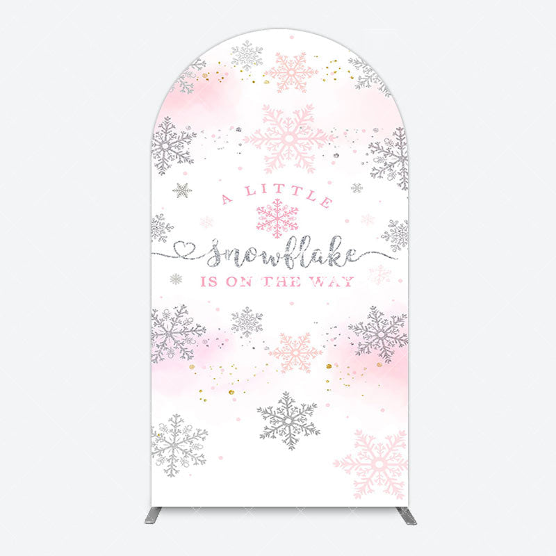 Aperturee - Aperturee Pink Silver Snowflake Baby Shower Arch Backdrop