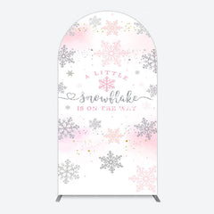 Aperturee - Aperturee Pink Silver Snowflake Baby Shower Arch Backdrop