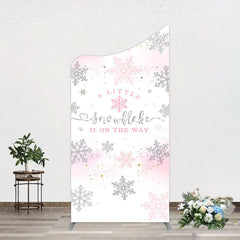 Aperturee - Aperturee Pink Silver Snowflake Baby Shower Arch Backdrop