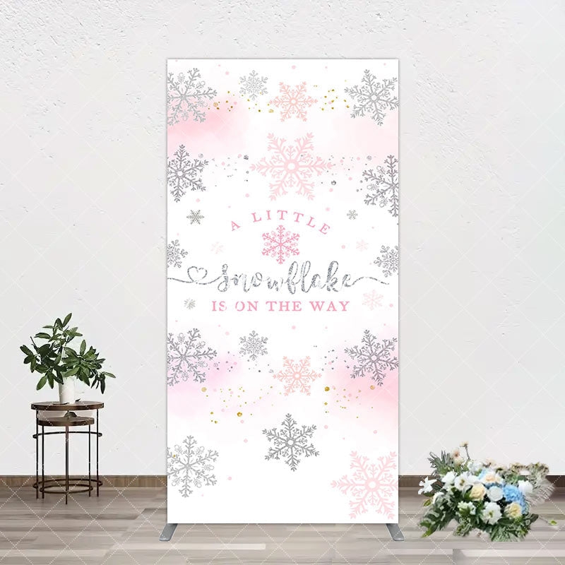 Aperturee - Aperturee Pink Silver Snowflake Baby Shower Arch Backdrop