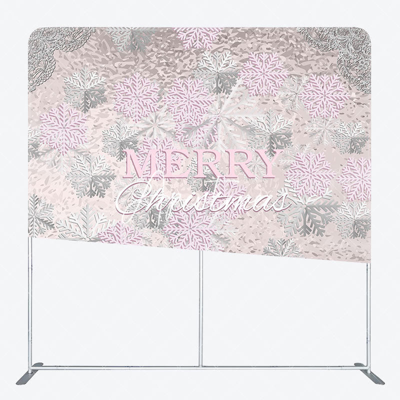 Aperturee - Aperturee Pink Sliver Snowflake Christmas Pillow Case Backdrop