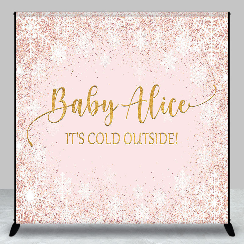 Aperturee - Aperturee Pink Snowflake Custom Name Baby Shower Backdrop