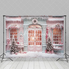 Aperturee - Aperturee Pink Snowy House Girl Winter Photography Backdrop