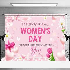 Aperturee - Aperturee Pink Sparkle Floral International Womens Day Backdrop