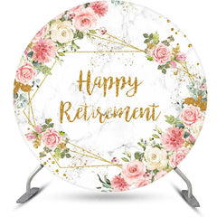 Aperturee - Aperturee Pink Spring Floral Marbled Round Retirement Backdrop