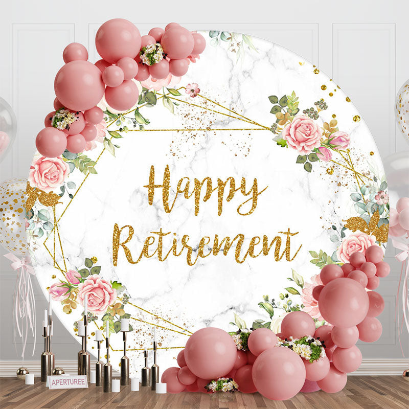 Aperturee - Aperturee Pink Spring Floral Marbled Round Retirement Backdrop