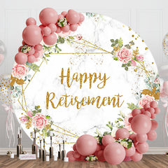 Aperturee - Aperturee Pink Spring Floral Marbled Round Retirement Backdrop