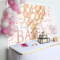 Aperturee - Aperturee Pink Starry Night Balloons Bear Baby Shower Backdrop