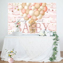 Aperturee - Aperturee Pink Starry Night Balloons Bear Baby Shower Backdrop