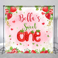 Aperturee - Aperturee Pink Strawberry Custom Name One Birthday Backdrop