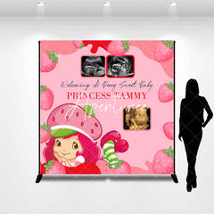 Aperturee - Aperturee Pink Strawberry Custom Name Photo Baby Shower Backdrop