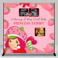 Aperturee - Aperturee Pink Strawberry Custom Name Photo Baby Shower Backdrop