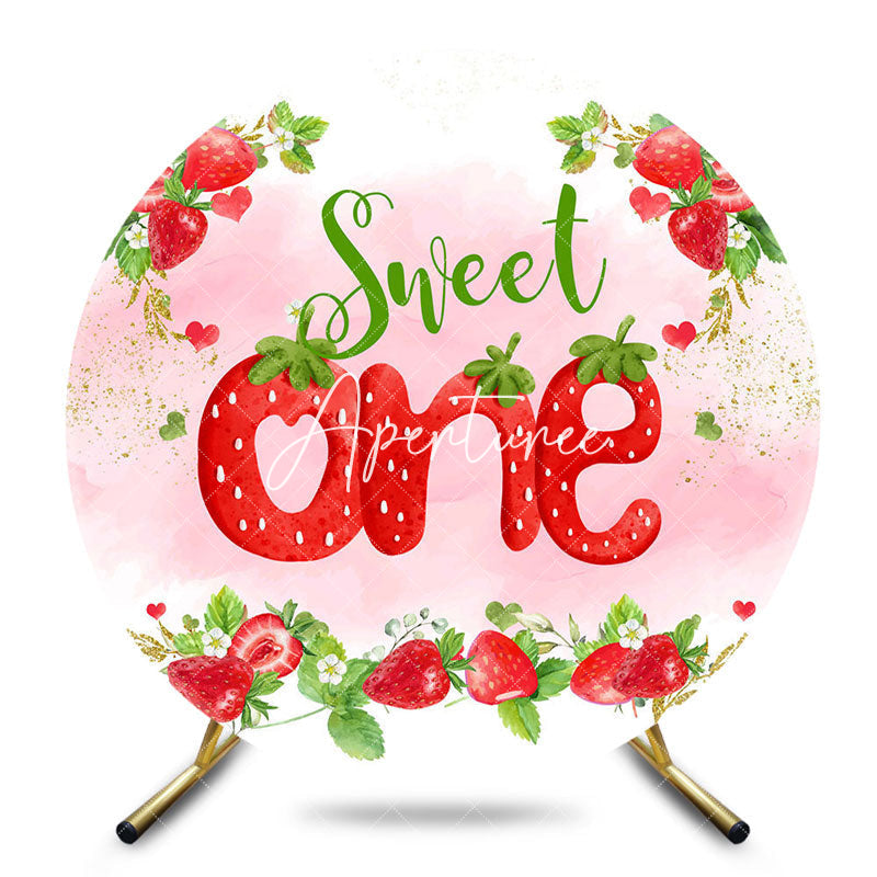 Aperturee - Aperturee Pink Strawberry Sweet One Round Birthday Backdrop