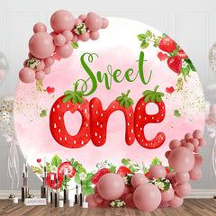 Aperturee - Aperturee Pink Strawberry Sweet One Round Birthday Backdrop