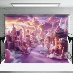 Aperturee - Aperturee Pink Sunset Sky Candyland Cake Smash Photo Backdrop