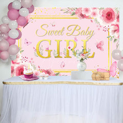 Aperturee - Aperturee Pink Sweet Butterfly Sweet Girl Baby Shower Backdrop