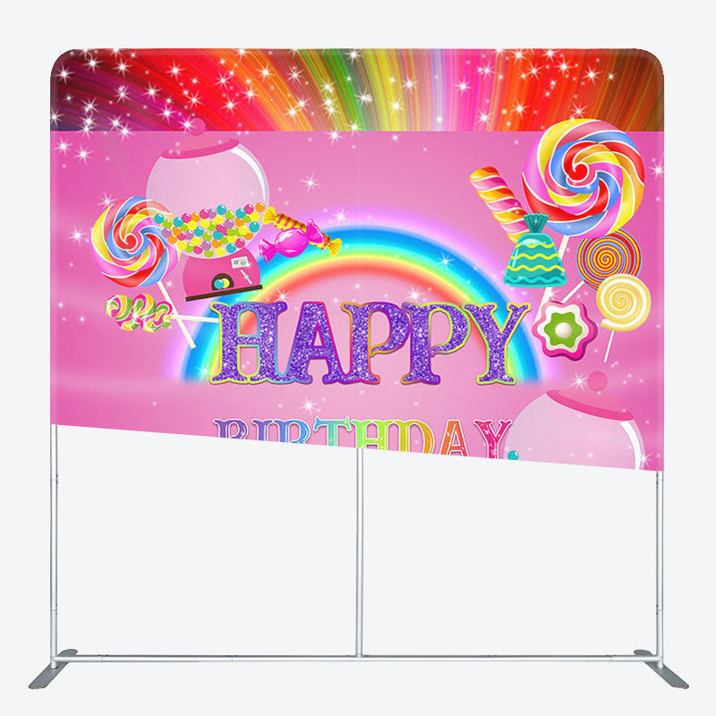 Aperturee - Aperturee Pink Sweet Candy Fabric Backdrop Cover for Birthday