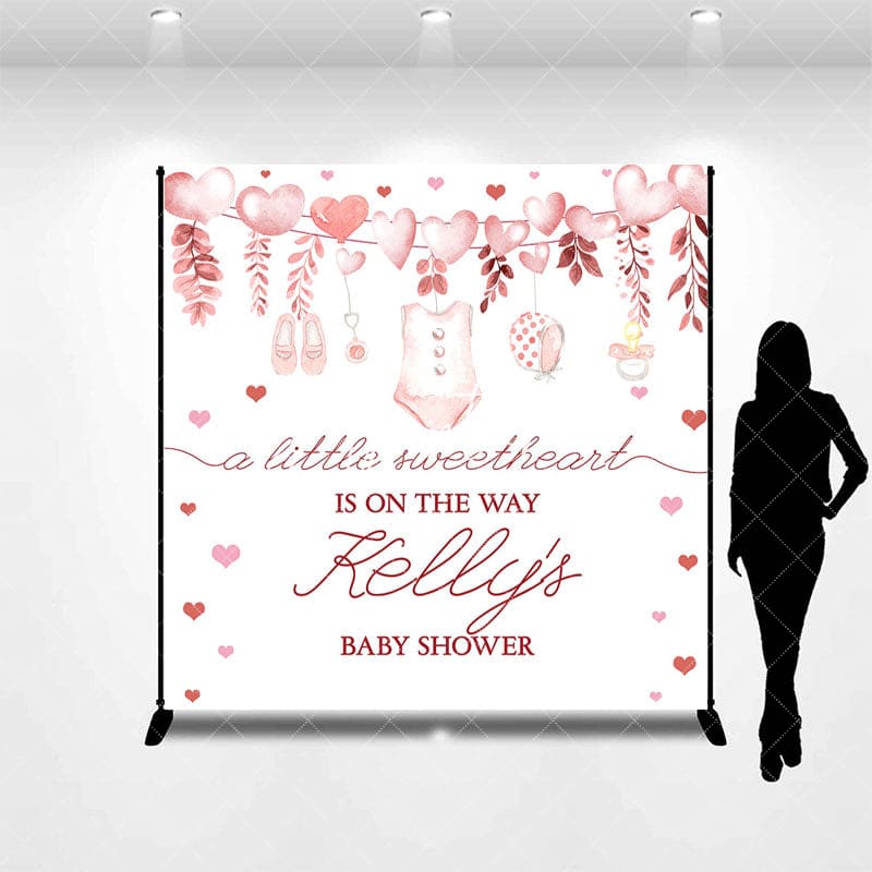 Aperturee - Aperturee Pink Sweetheart Custom Name Baby Shower Backdrop