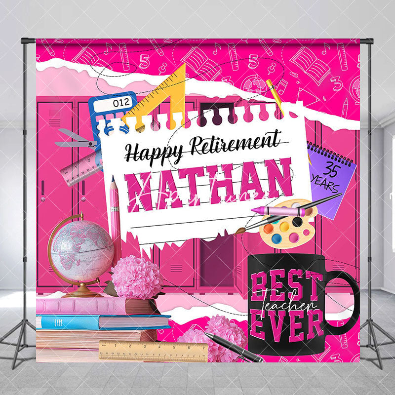 Aperturee - Aperturee Pink Teaching Tools Custom Name Retirement Backdrop