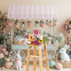 Aperturee - Aperturee Pink Trolley Rabbit Eggs Floral Easter Backdrop