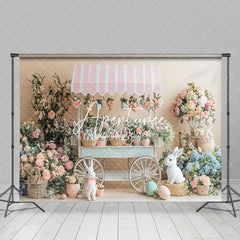 Aperturee - Aperturee Pink Trolley Rabbit Eggs Floral Easter Backdrop