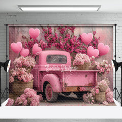 Aperturee - Aperturee Pink Truck Heart Balloons Floral Romantic Backdrop