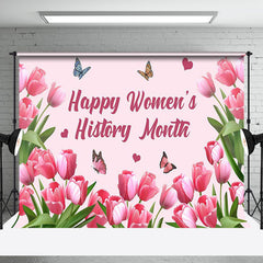 Aperturee - Aperturee Pink Tulip Butterfly Womens History Month Backdrop