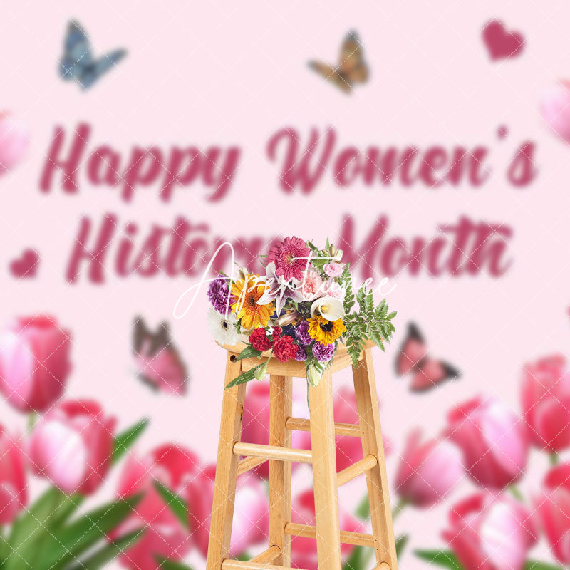 Aperturee - Aperturee Pink Tulip Butterfly Womens History Month Backdrop