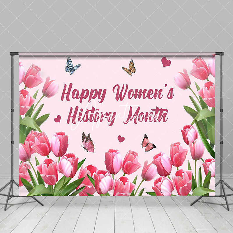 Aperturee - Aperturee Pink Tulip Butterfly Womens History Month Backdrop