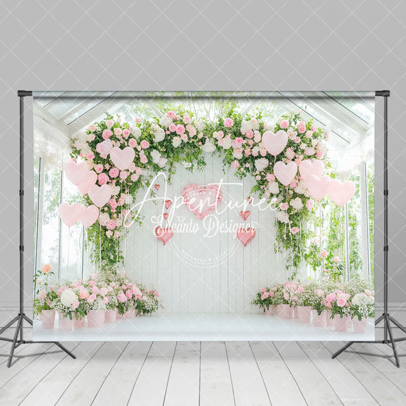 Aperturee - Aperturee Pink Valentines Vibe Floral Greenhouse Backdrop