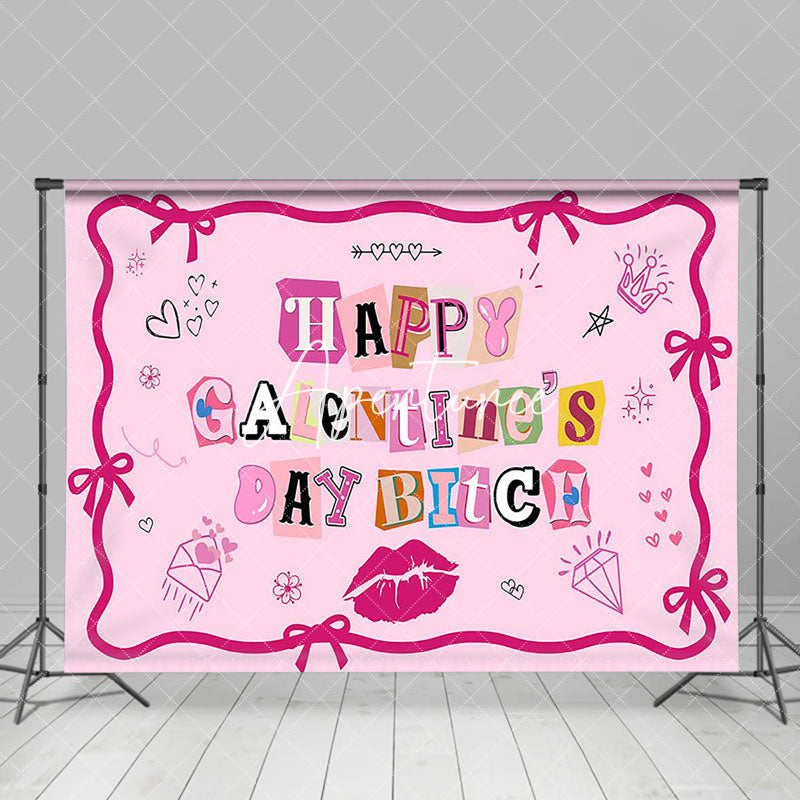 Aperturee - Aperturee Pink Vibe Bow Tie Lip Happy Galentines Day Backdrop