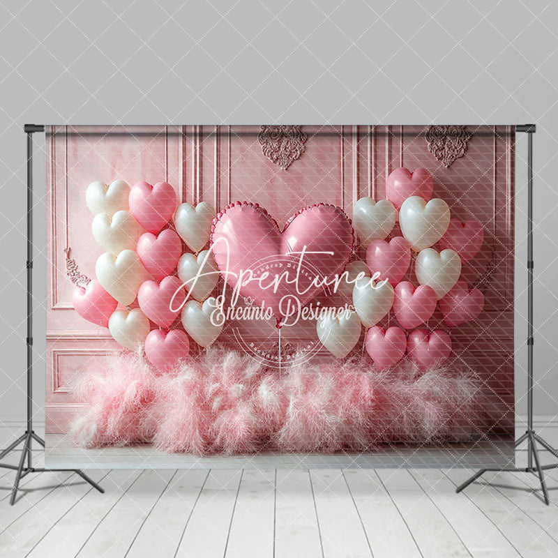 Aperturee - Aperturee Pink Vintage Wall Balloons Feather Romantic Backdrop