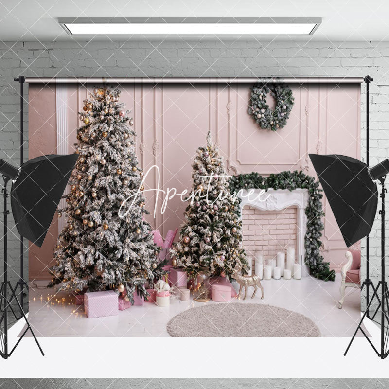 Aperturee - Aperturee Pink Wall Interior Christmas Photography Backdrop