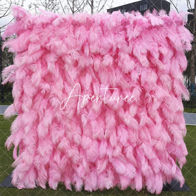 Aperturee - Aperturee Pink Wedding Decor Artificial Feathers Flower Wall