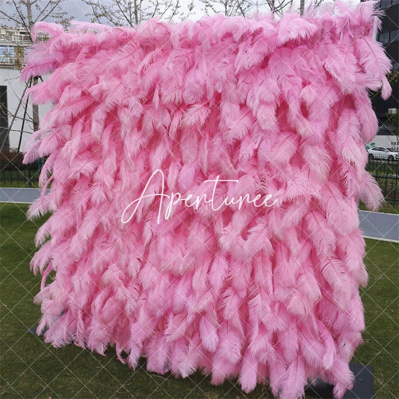 Aperturee - Aperturee Pink Wedding Decor Artificial Feathers Flower Wall