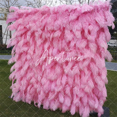 Aperturee - Aperturee Pink Wedding Decor Artificial Feathers Flower Wall