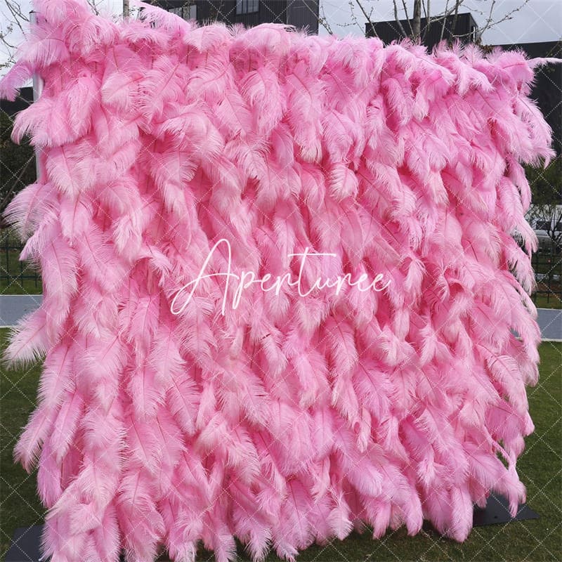 Aperturee - Aperturee Pink Wedding Decor Artificial Feathers Flower Wall