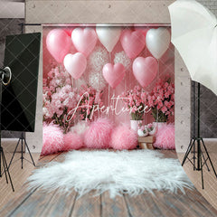 Aperturee - Aperturee Pink White Balloons Floral Valentines Day Backdrop