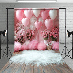 Aperturee - Aperturee Pink White Balloons Floral Valentines Day Backdrop